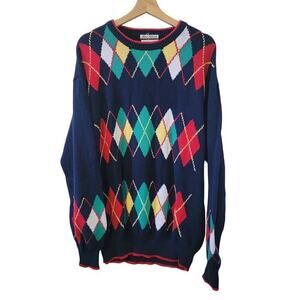 Vintage Vtg 80s/90s La Mode Argyle Pattern Preppy pullover Mens Sweater L